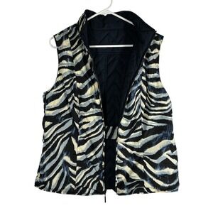 Reversible Zebra Print & Quilted Navy Blue Puffer Vest Sleeveless Jacket Pockets